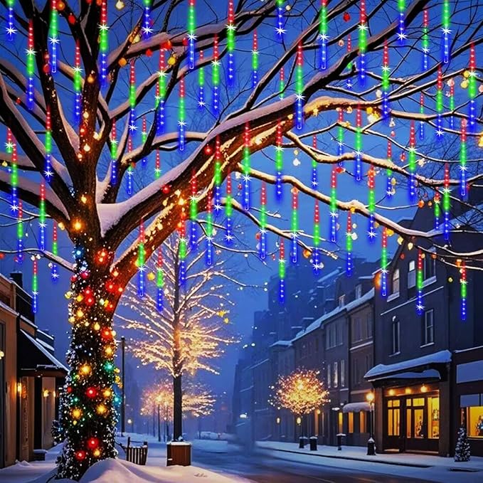 Meteor Shower Outdoor Christmas Lights 32 Tube 768LEDs Snow Falling Rain by Weepong