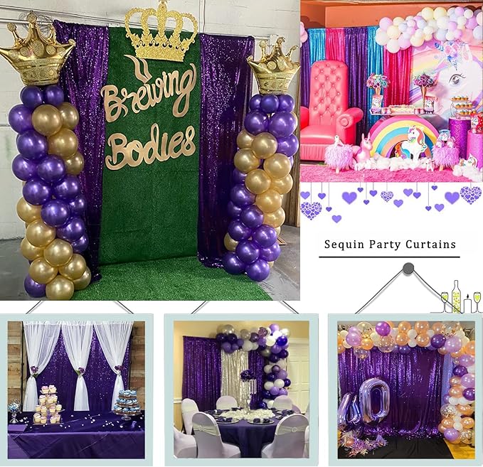Purple Sequin Backdrop 10FTx10FT 1 Panel Sparkle Curtain Glitter Metal - Image 4
