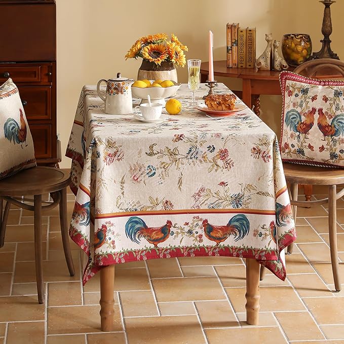 patdrea Designer Linen Red Long Rectangle Tablecloth, Vintage French Animals - Image 8