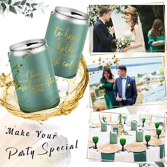 50 Pieces Green Wedding Can Cooler Bulk Engagement Party Favors - Image 5