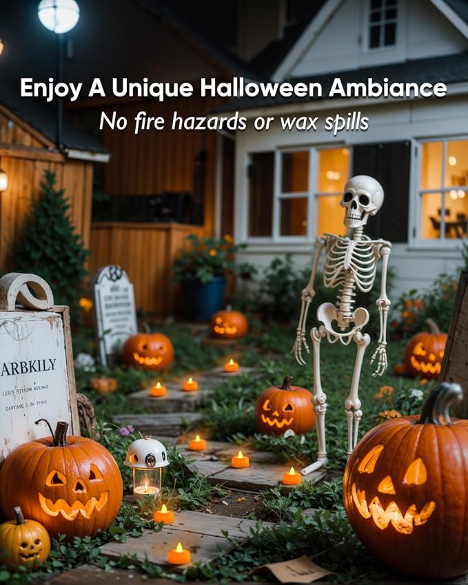 Amagic 12 Pack Halloween Orange Flameless LED Tea Lights Candles Battery - Image 3
