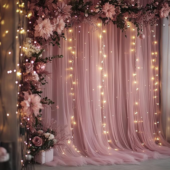 Fomcet Dusty Rose Tulle Backdrop Curtains - Image 8