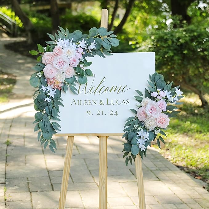 Artificial Pink Wedding Arch Flowers Swag Set of 2 - Image 2
