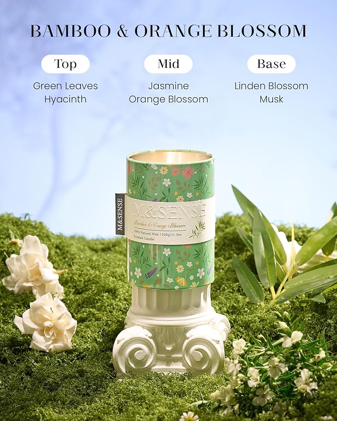M&SENSE Bamboo Orange Blossom Scented Candle, Medium Jar Candle 11.3oz Natural - Image 2