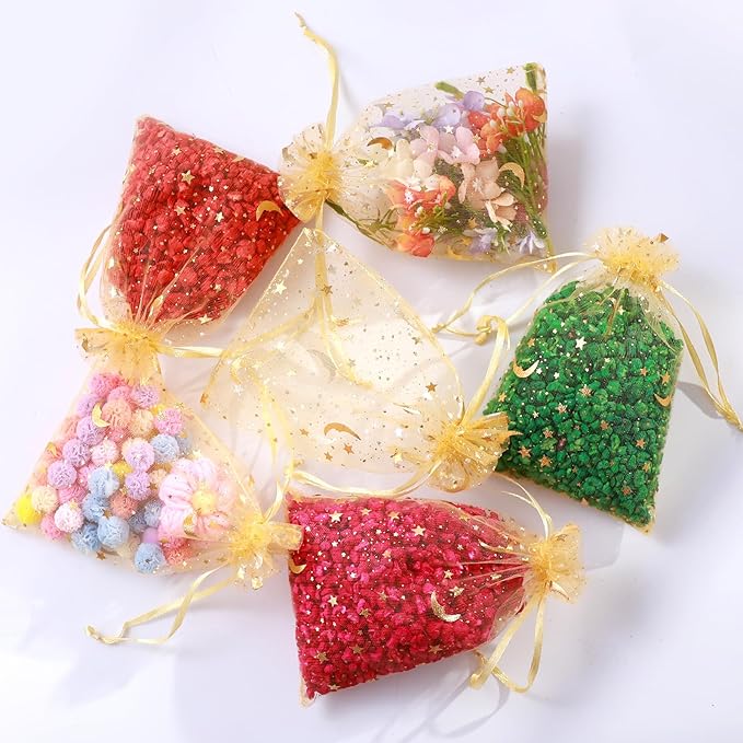 Hopttreely 100 Pieces Moon Star Organza Jewelry Candy Bags, 4x6 Inch Gold - Image 4