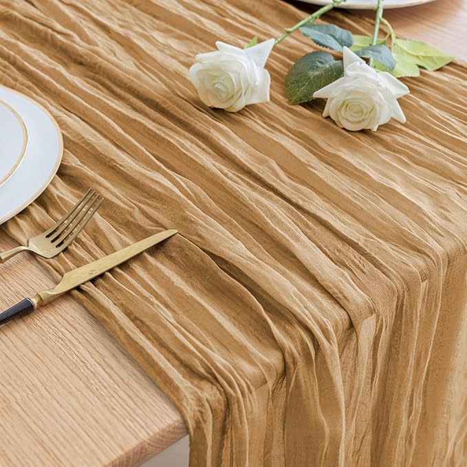 Asee'm Cheesecloth Table Runner 120 Inches Long Khaki Boho Gauze Cheese Cloth by Aseem