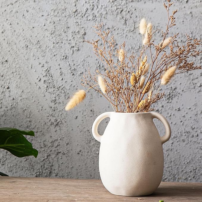 Kimdio White Ceramic Vase with 2 Handles – Sand-Glazed Clay Pottery Vase - Image 8