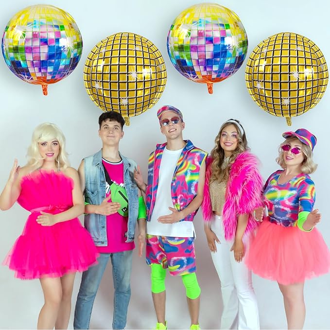 Disco Ball Balloons 4PC, Foil Disco Balloons 22 Inch 4D Round Multicolor Balloon - Image 5
