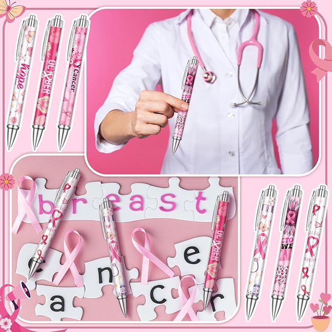 24 Pcs Breast Cancer Awareness Gift Pen Pink Ribbon Black Ink Ballpoint Writing - Image 2