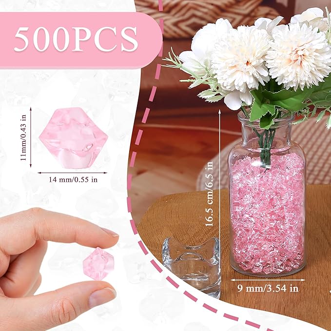 LAIDANLA 500PCS Pink Acrylic Gems Fake Ice Cubes Pink Vase Fillers Plastic - Image 4
