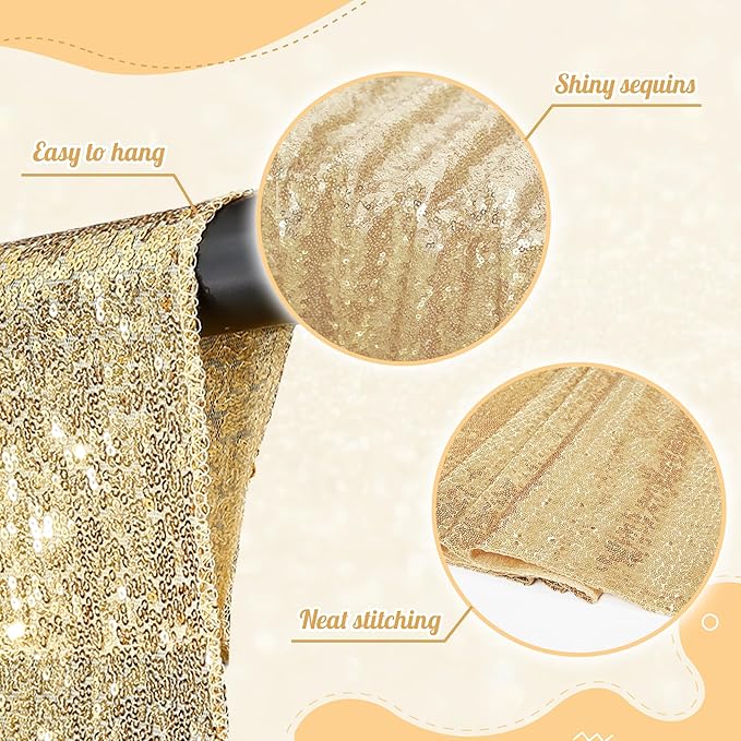 PartyDelight Sequin Backdrop Light Gold 6Ft x 8Ft Photograph Back Drop Wedding - Image 4