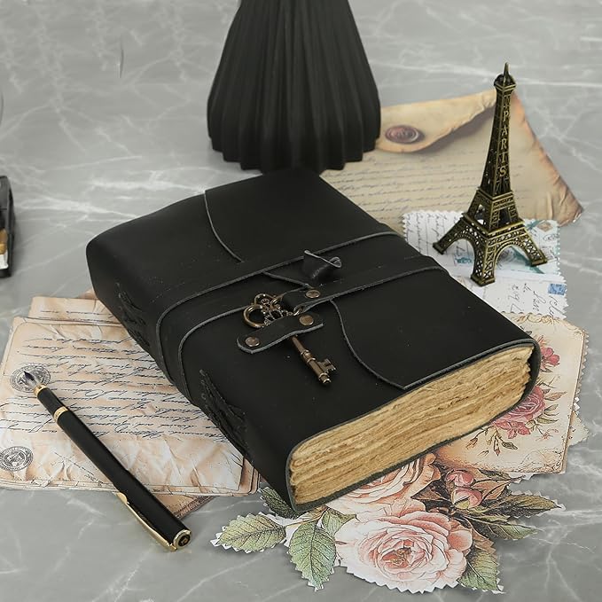Leather Journal with Lined and Unlined Deckle Edge Paper 8x6 inch and Vintage - Image 8
