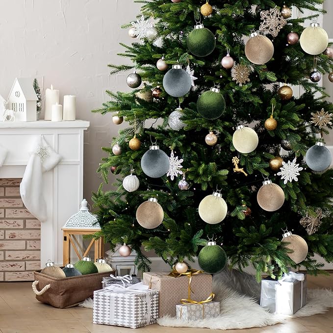 Velvet Ball Ornaments for Christmas Tree 15 PCS, Large Neutral Flocked - Image 3