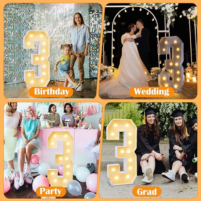 4ft Marquee for Numbers 3, Number 3 Light up Sign, Light up Numbers for Party - Image 3