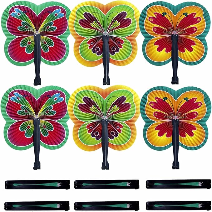 12 Pieces Folding Hand Paper Fans Handheld, Butterfly Decorations Accordion by Bestage