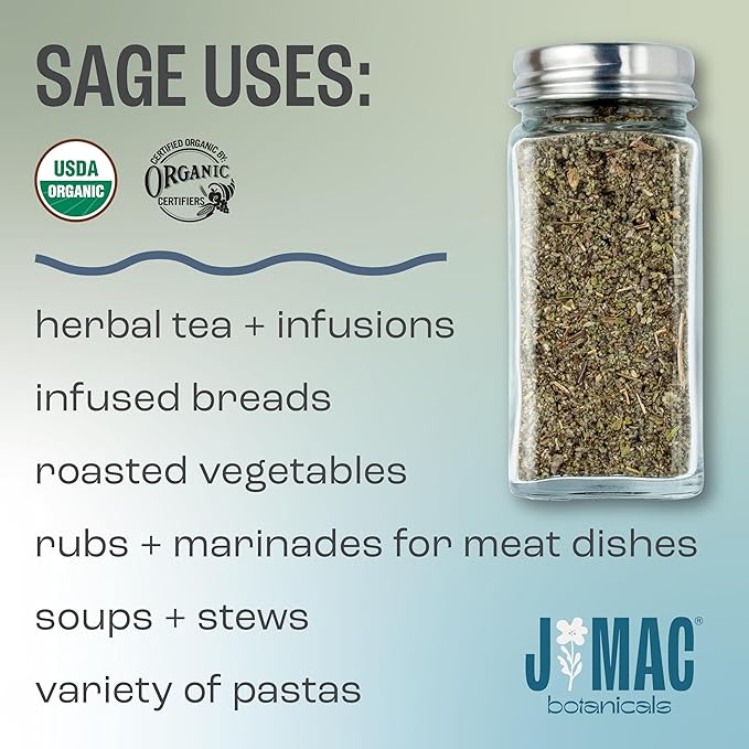 J Mac Botanicals, Organic Rubbed Sage, Certified USDA Organic, Dried Rubbed - Image 3