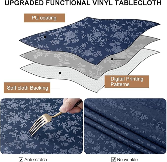 Smiry Rectangle Table Cloth, Waterproof Heavy Duty Vinyl Tablecloths, Wipeable - Image 3