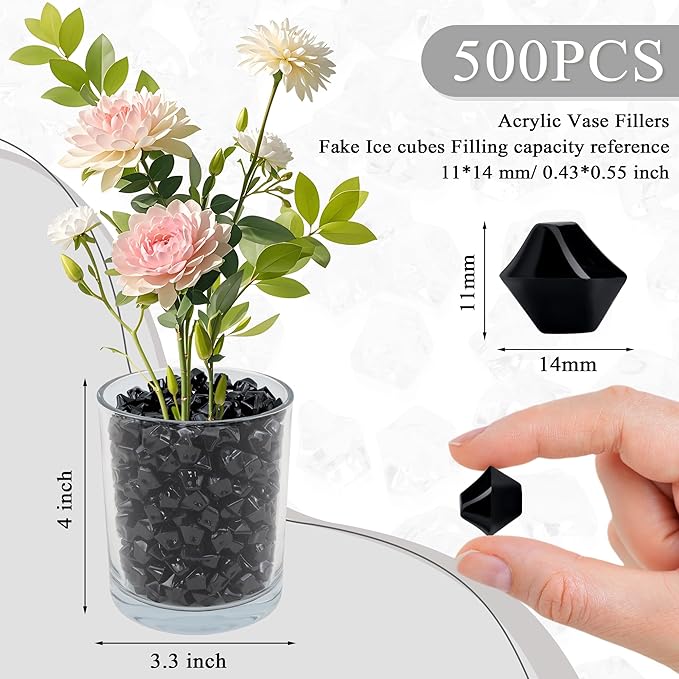 YATOJUZI 500pcs Fake Ice Cubes Black Acrylic Crushed Rocks Vase Fillers Plastic - Image 2