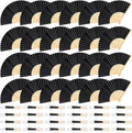 24 Pieces Black Hand Held Bamboo Folding Fans Paper Fans Handheld by Bringsparkletoeverydaylife