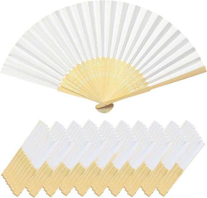 Coucoland 30 Pcs White Bamboo Folding Handheld Fan Hand fan by Coucoland