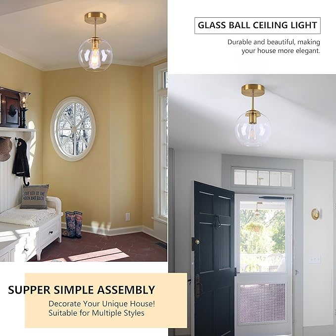 Gold Semi Flush Mount Ceiling Light Fixture - Image 7