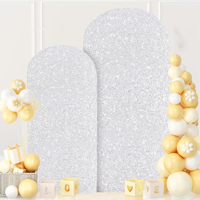 MODFUNS Metal Arch Backdrop Stand and Cover Set 6&7.2ft Silver Sequins Arch - Image 6