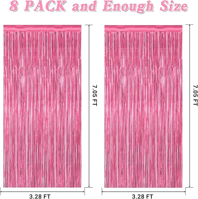 8 Pack Pink Backdrop, 3.28 FT x 7.05 FT Pink Birthday Decorations, Metallic - Image 2
