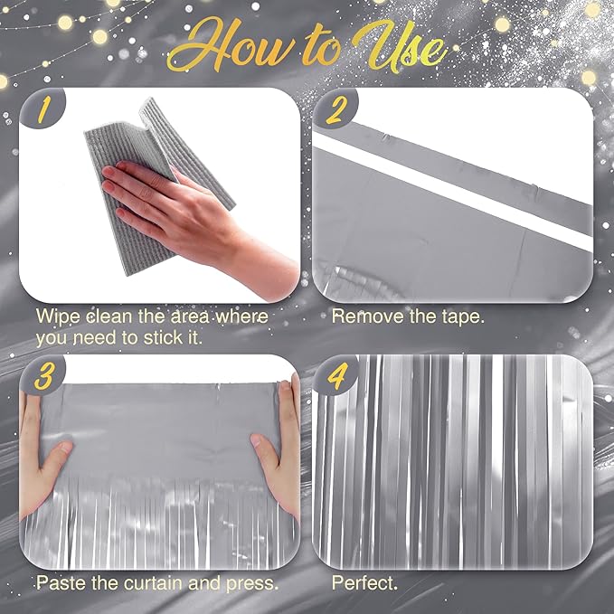 2 Pack Metallic Silver Fringe Backdrop, 3.2x8.2ft Shining Foil Tinsel Curtains - Image 6