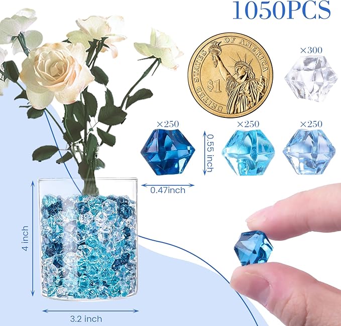 DomeStar 1050PCS Mixed Blue Fake Ice, Fake Diamonds, Vase Fillers Clear Rocks - Image 4