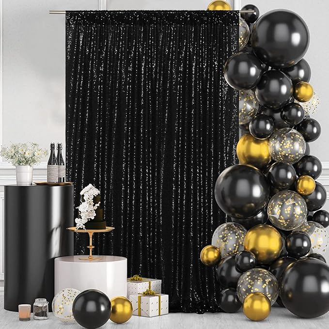 Poise3EHome 4x8ft Black Sequin Backdrop, Upgrade Shimmer Backdrop - Image 2