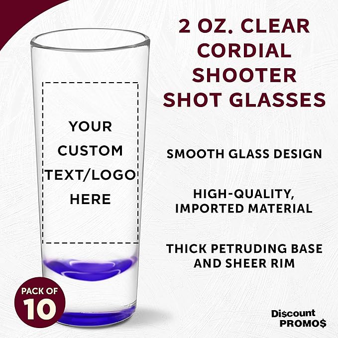 Custom Cordial Shooter Shot Glasses 2 oz. Set of 10, Personalized Bulk Pack - Image 3