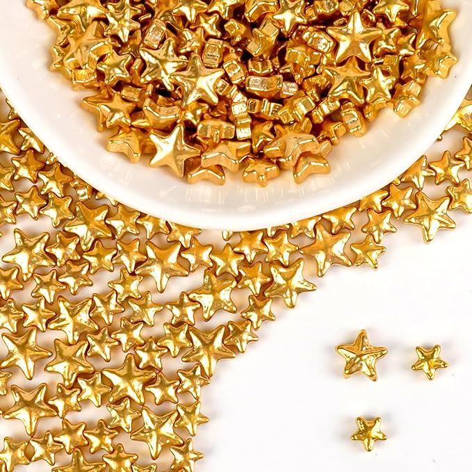 Gold Star Sprinkles for Cake Decorating, Edible Star Sugar Candy, Mix Size - Image 6