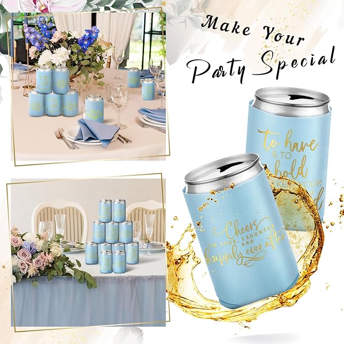 50 Pieces Light Blue Wedding Can Cooler Sleeves Bulk Engagement Party Favors - Image 4