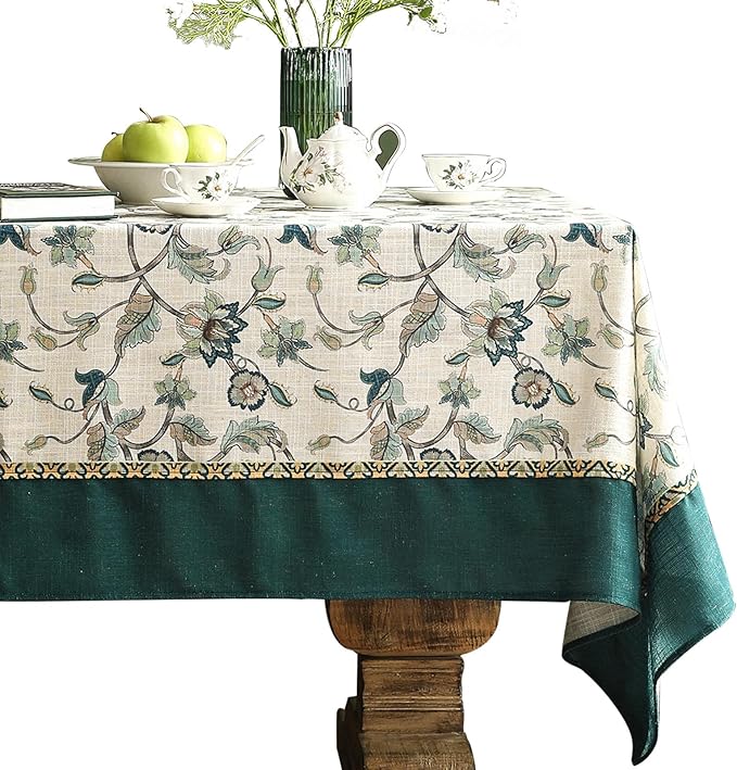 patdrea Designer Green Small Square Table Cloth, Vintage Floral Linen Durable by Welcometopatdrea