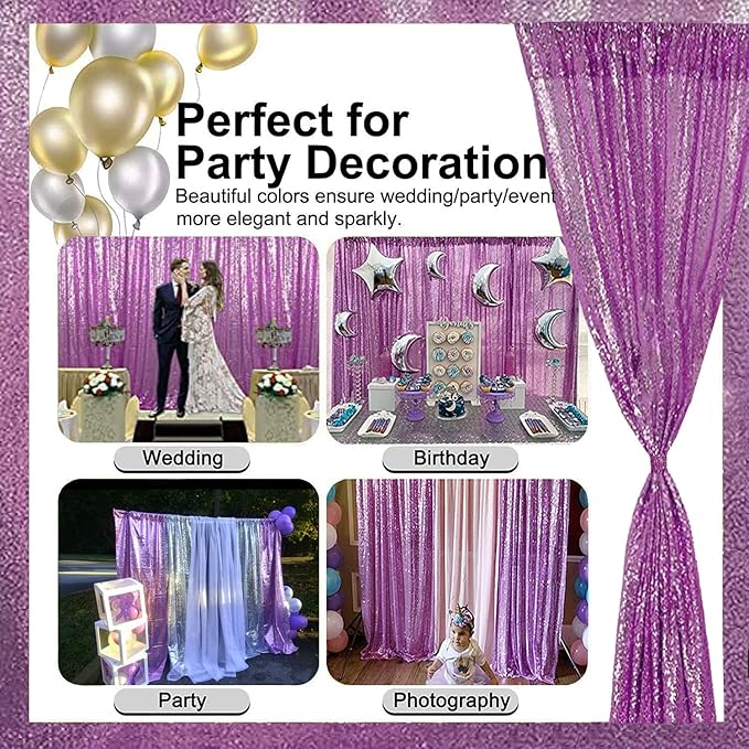 Lavender Sequin Backdrop Curtains 2FTx8FT 4 Panels Lilac Glitter Curtains Photo - Image 5