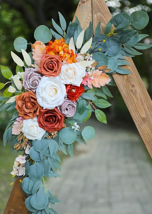 Burnt Orange Wedding Arch Flowers, Artificial Flowers - Image 7