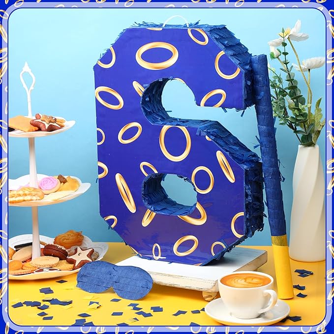 Number 6 Blue and Golden Rings Piñata - Image 4