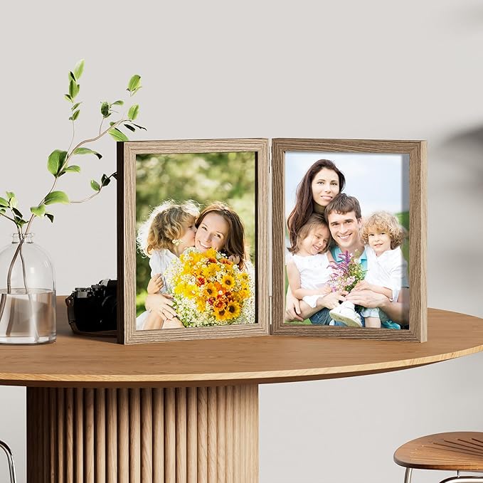 decorUhome Double 8x10 Picture Frame Vertical, Engineered Wood Bifold Photo - Image 6