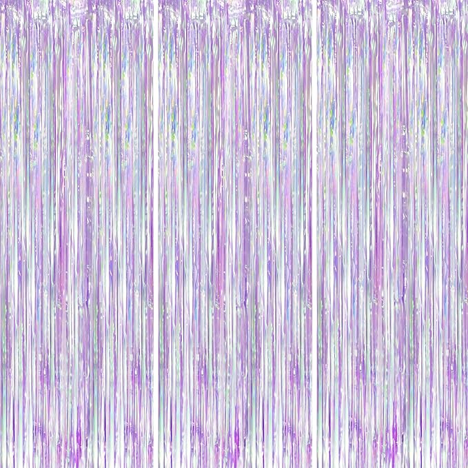 Iridescent Party Backdrop 3Packs, Transparent Tinsel Foil Fringe Curtain by Voircoloria