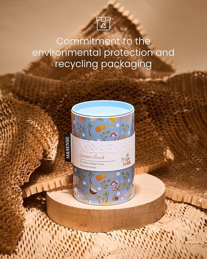M&SENSE Coconut Beach Scented Candle, Medium Jar Candle 11.3oz Natural Soy Wax - Image 5
