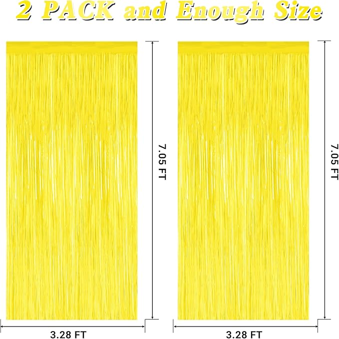 2 Pack Backdrop Curtains, 3.28 FT x 7.05 FT Yellow Color Tinsel Backdrop - Image 2