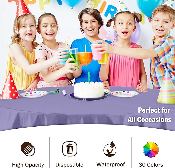 Party Solids 12-Pack Premium Plastic Tablecloth 84in. Round Table Cover - Image 5