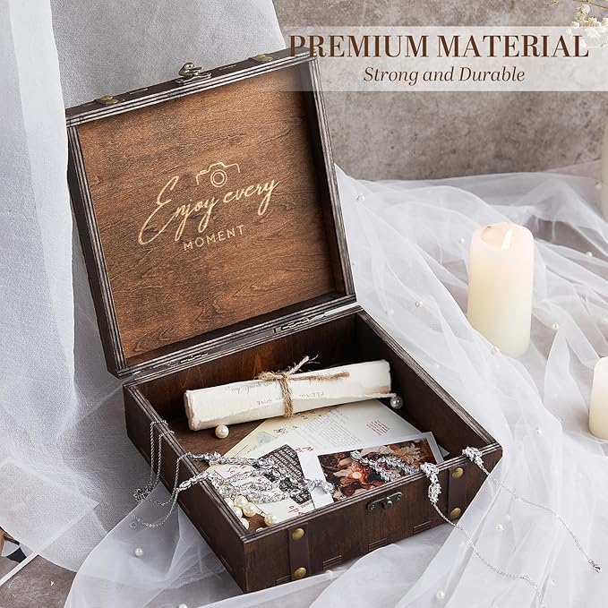 AW BRIDAL Wedding Keepsake Box for Memories, Engraved Wooden Decorative Box - Image 4