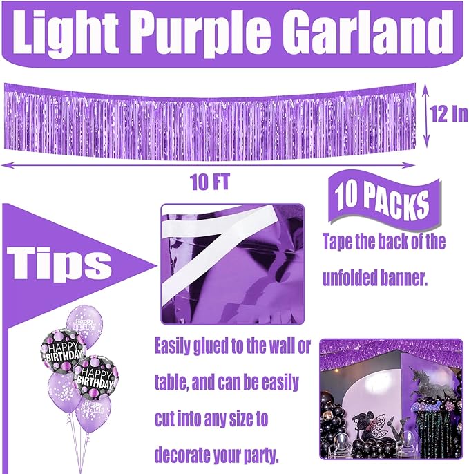 10 Pack 10 Feet Foil Fringe Garland Metallic Tinsel Streamers Banner Wall - Image 2