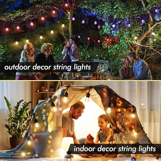 48FT RGB Outdoor String Lights, 15 Shatterproof Edison LED Bulbs, Waterproof - Image 4