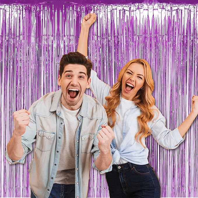 4 Pack Light Purple Foil Fringe Curtain Backdrop, 3.28Ft x 8.2Ft Metallic - Image 7