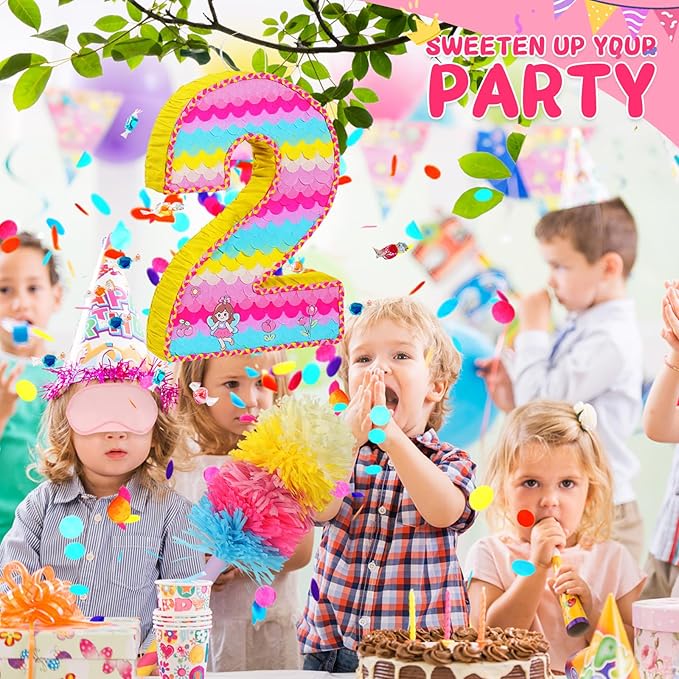 Number 2 Pinata for Birthday Party Decorations, Unicorn Mermaid Theme Pink - Image 3