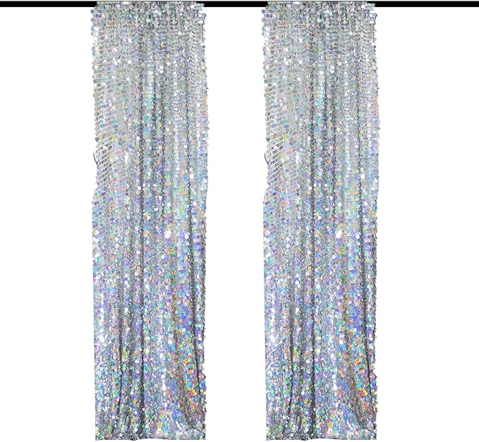 JYFLZQ Iridescent Silver Payette Sequin Backdrop Curtains 4ft x 8ft 2 Panels - Image 2