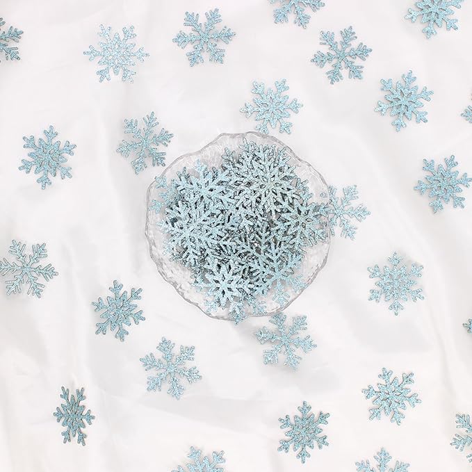 200PC Blue Glitter Snowflake Confetti Winter Wonderland Table Decorations - Image 4
