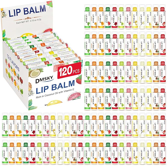 DMSKY 120 Pack Lip Balm, Natural Lip Balm Bulk by DMSKY